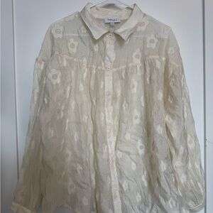GILLI | Ivory Floral Sheer Blouse | Size Large